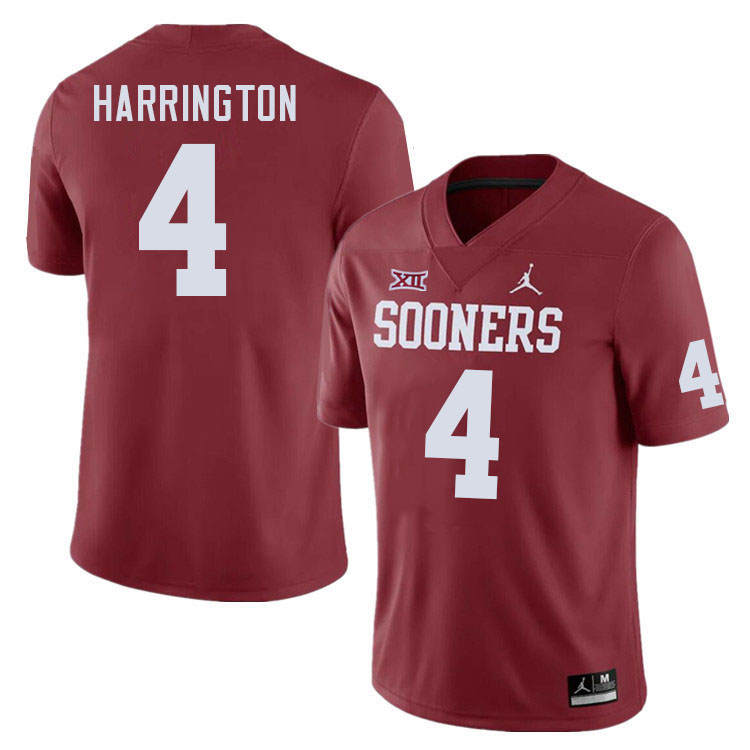 Oklahoma Sooners #4 Justin Harrington College Football Jerseys Stitched Sale-Crimson
